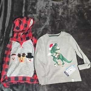 Tommy Bahama Red Plaid Hoodie and Gray Dinosaur Top Set